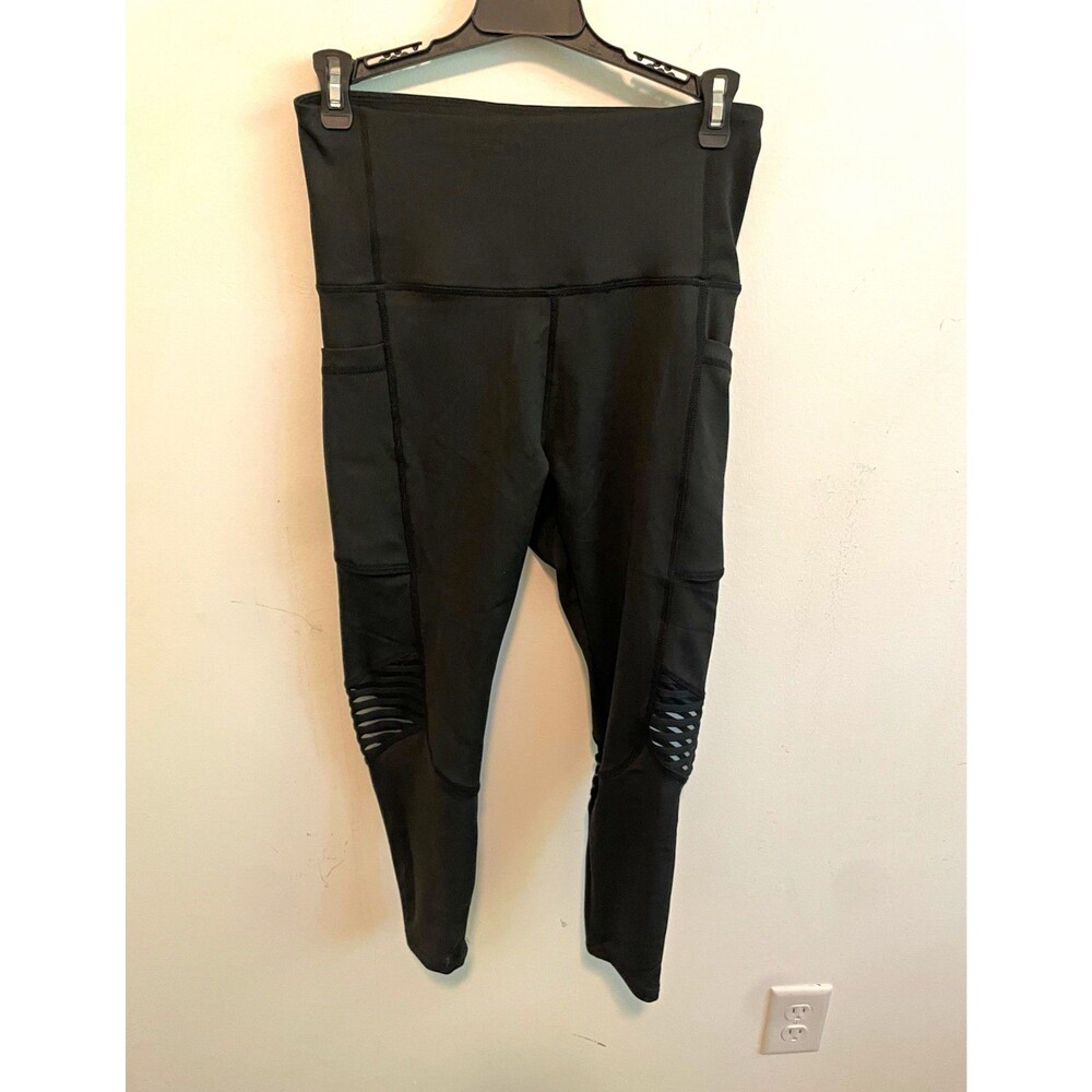 New Sport Women's Black Solid High Rise Ankle Leggings Size M